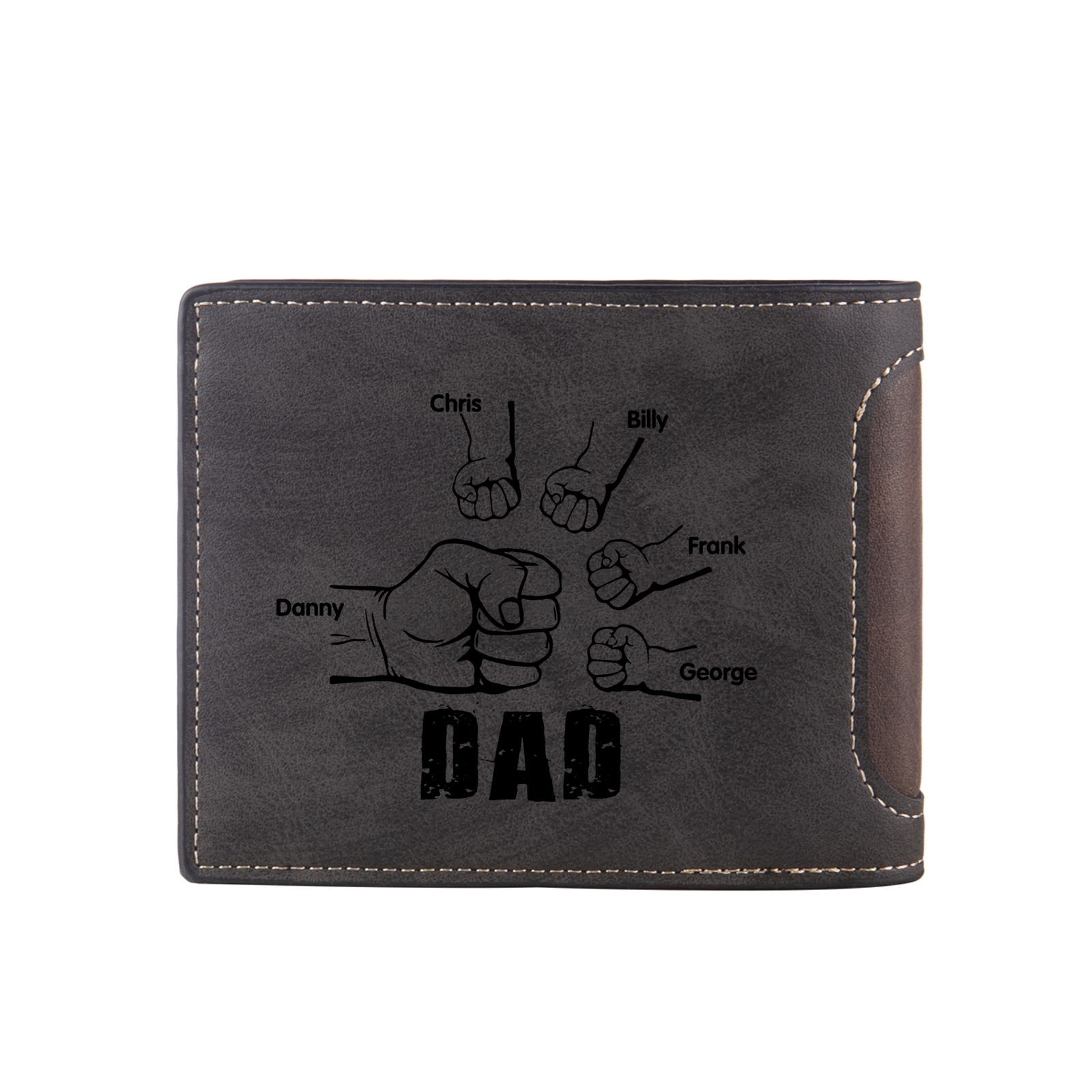 5 Names - Personalized Photo Custom Leather Men's Folding Wallet as a Father's Day Gift for Dad