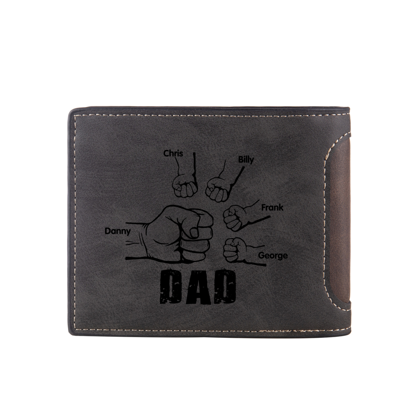 5 Names - Personalized Photo Custom Leather Men's Folding Wallet as a Father's Day Gift for Dad