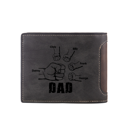 5 Names - Personalized Photo Custom Leather Men's Folding Wallet as a Father's Day Gift for Dad