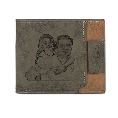 Photo Personalized Leather Men's Wallet Customized Name Letter Folding Wallet Two Colors Available with Gift Box for Dad