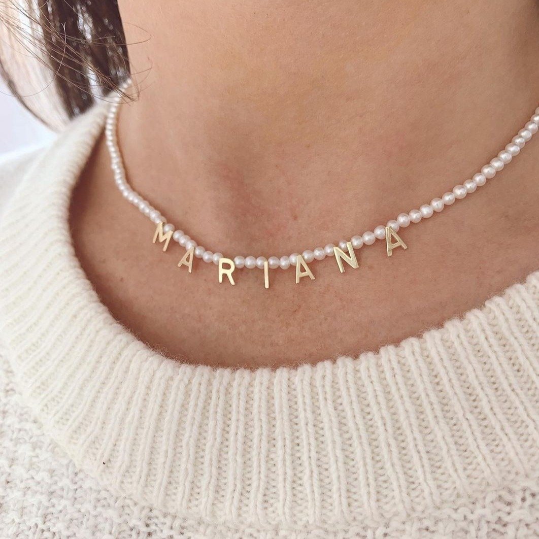 Personalized Pearl Necklace Custom 1 Name Necklace Gift For Her | Jessemade