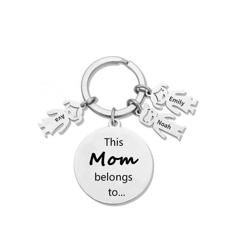 3 Names-This Mom Belongs to...Custom Keychain with Name & Text