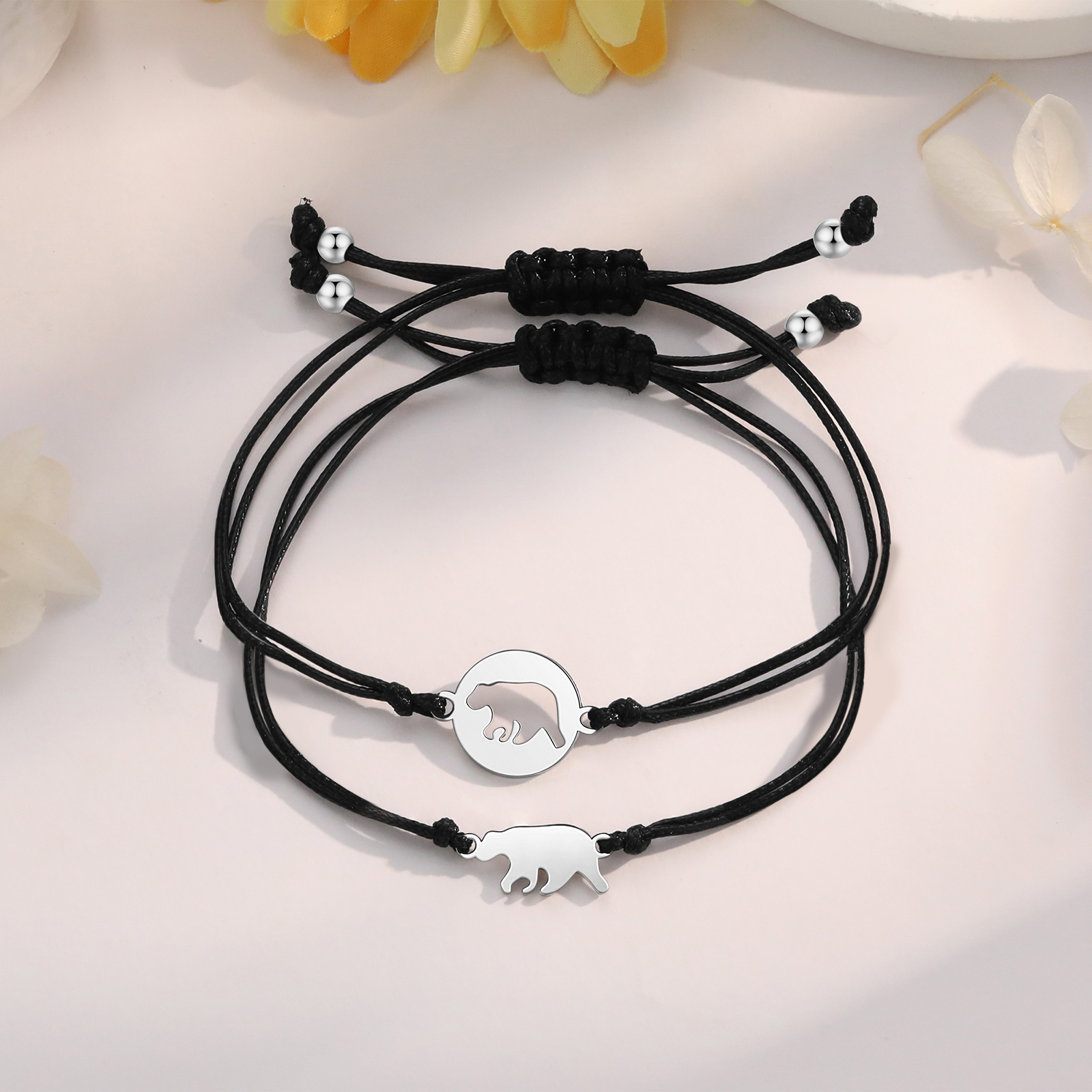 2 Pcs Bear Bracelets Stainless Steel Bear Braided Bracelets Back to School Gifts for Kids