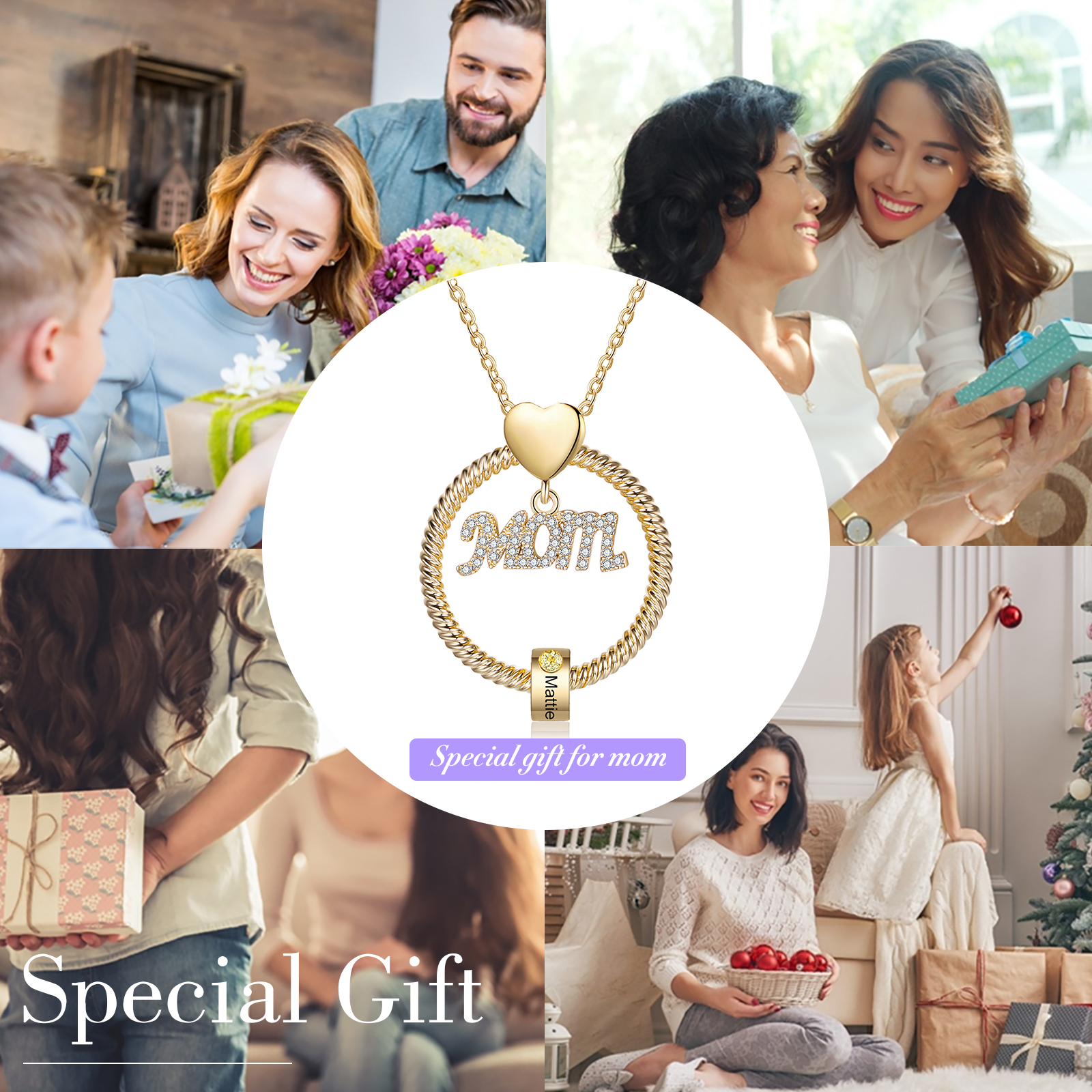 1 Name-Personalized Mom Necklace Set With  Premium Custom Necklace With 1 Birthstones Engraved Names Gift For Mother