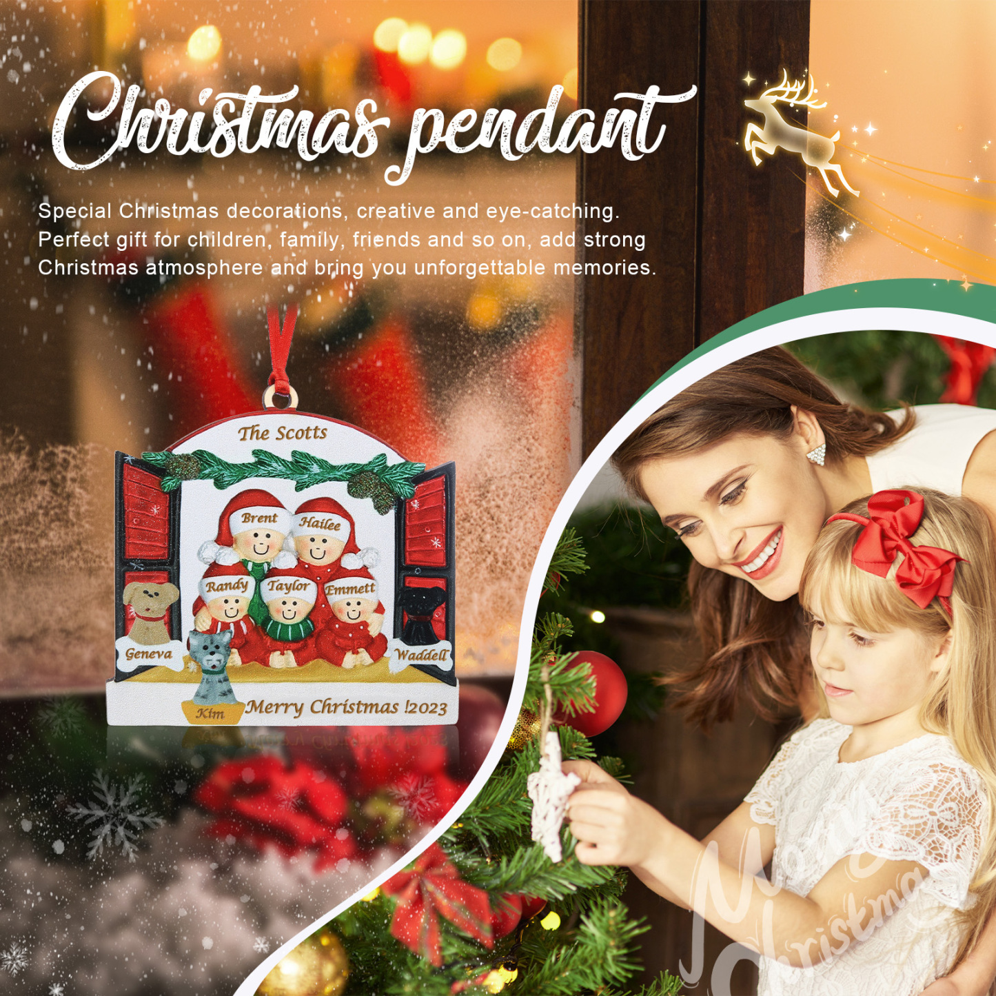 7 Names-Personalized Family Wooden Christmas Xmas Tree Decoration Ornament-Custom 7 Names Hanging Ornament  with Dog and Cat Gifts For Family