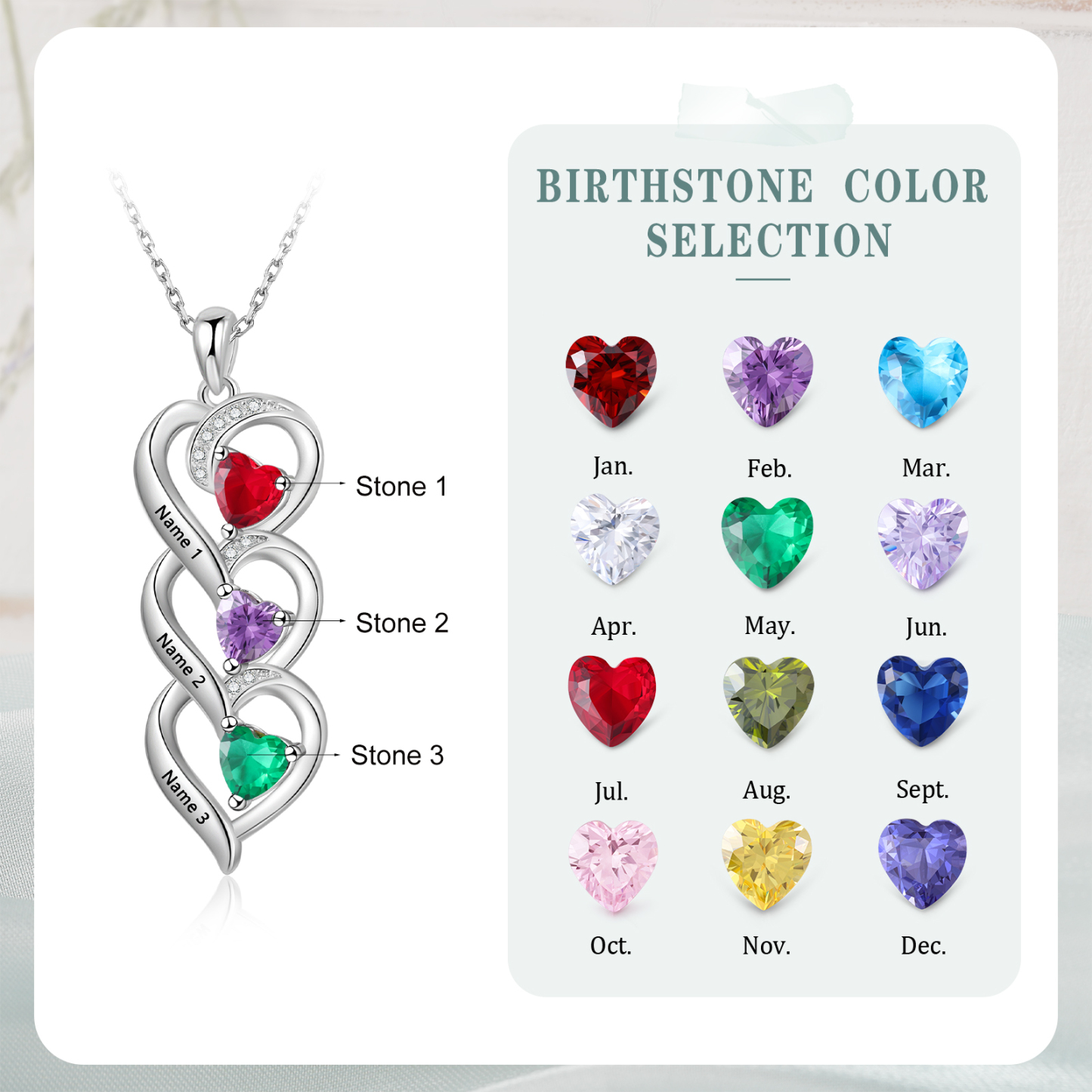 3 Name - Personalized Love Necklace with Customized Name and Birthstone, A Perfect and Exquisite Gift for Her