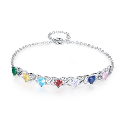 Personalized Bracelet With 7 Heart Birthstones Engraved Names Bracelet Gift For Women