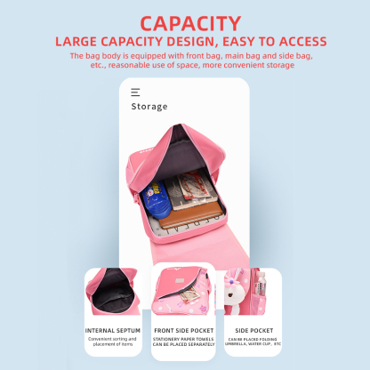 Personalized Pink Bunny Children School Bag Embroidery Name Black Backpack, Customized Schoolbag Travel Bag For Kids