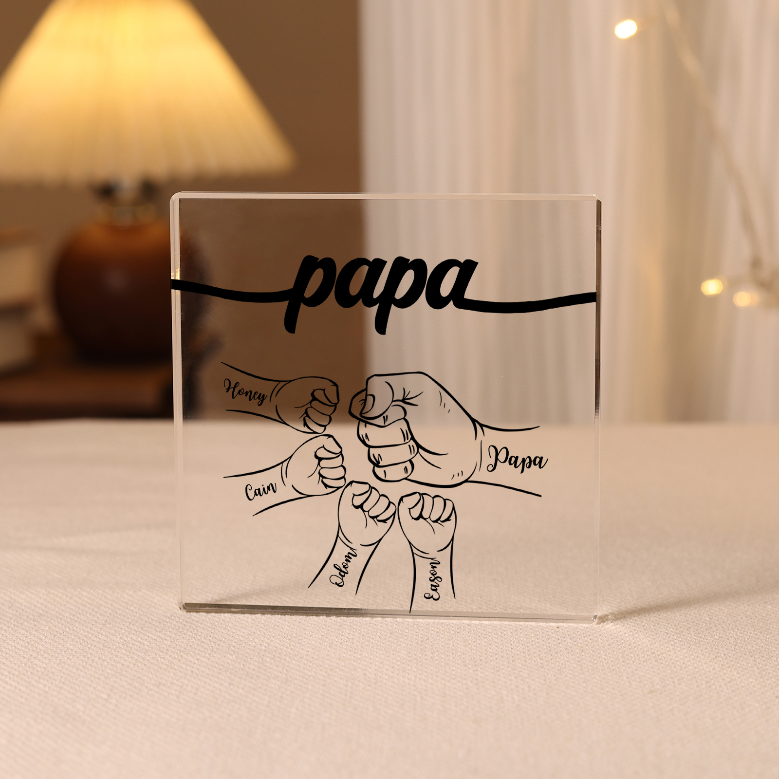 5 Names - Personalized Fist Acrylic  Keepsake Custom Text Acrylic Plaque Ornament Gift for Dad