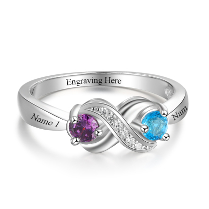 Family Ring Promise Ring Personalized 2 Birthstones Ring With Names Gifts for Her