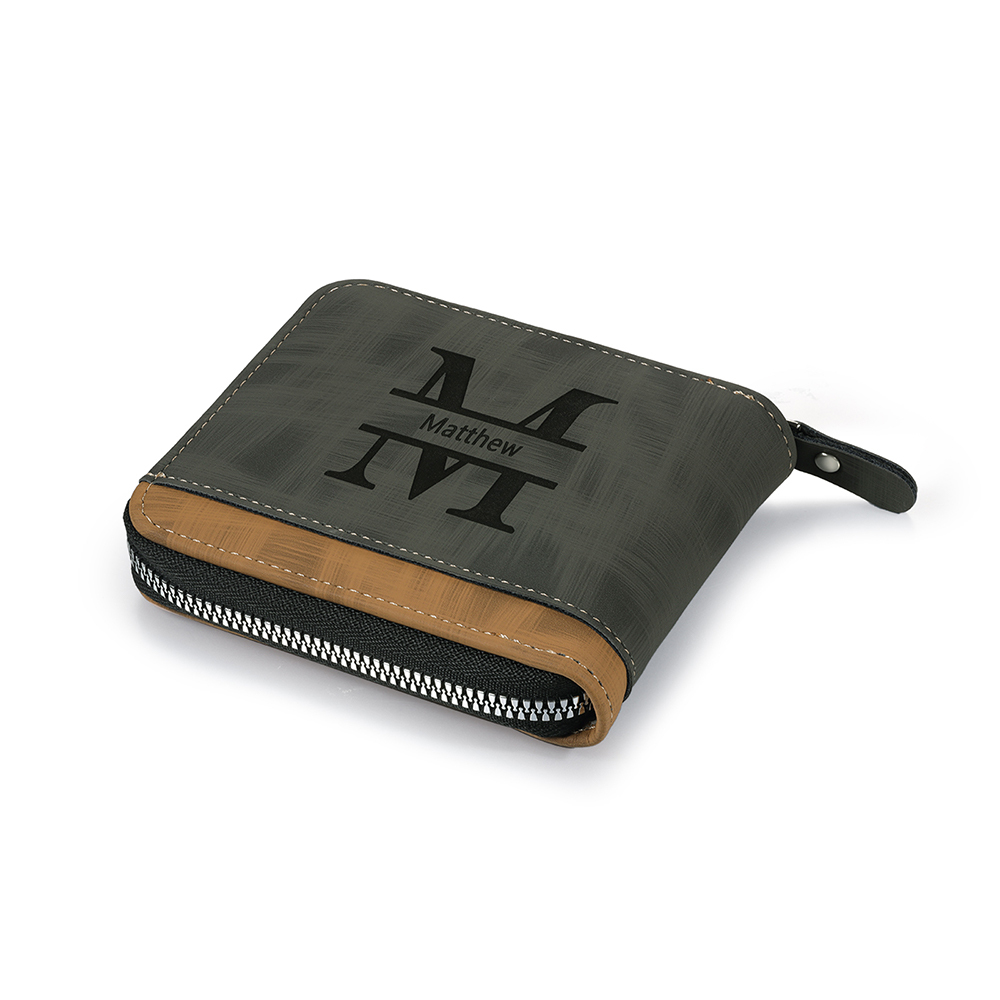 Photo Personalized Leather Zipper Men's Wallet Customized Name Letter Folding Wallet Three Colors Available for Grandpa