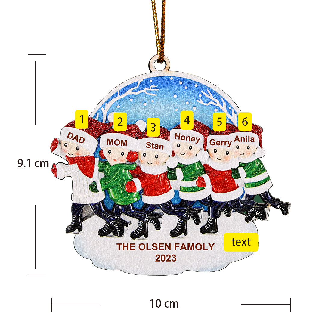 6 Names-Personalized Family Wooden Christmas Xmas Tree Decoration Ornament-Custom 6 Names And Text Hanging Ornament Gifts For Family