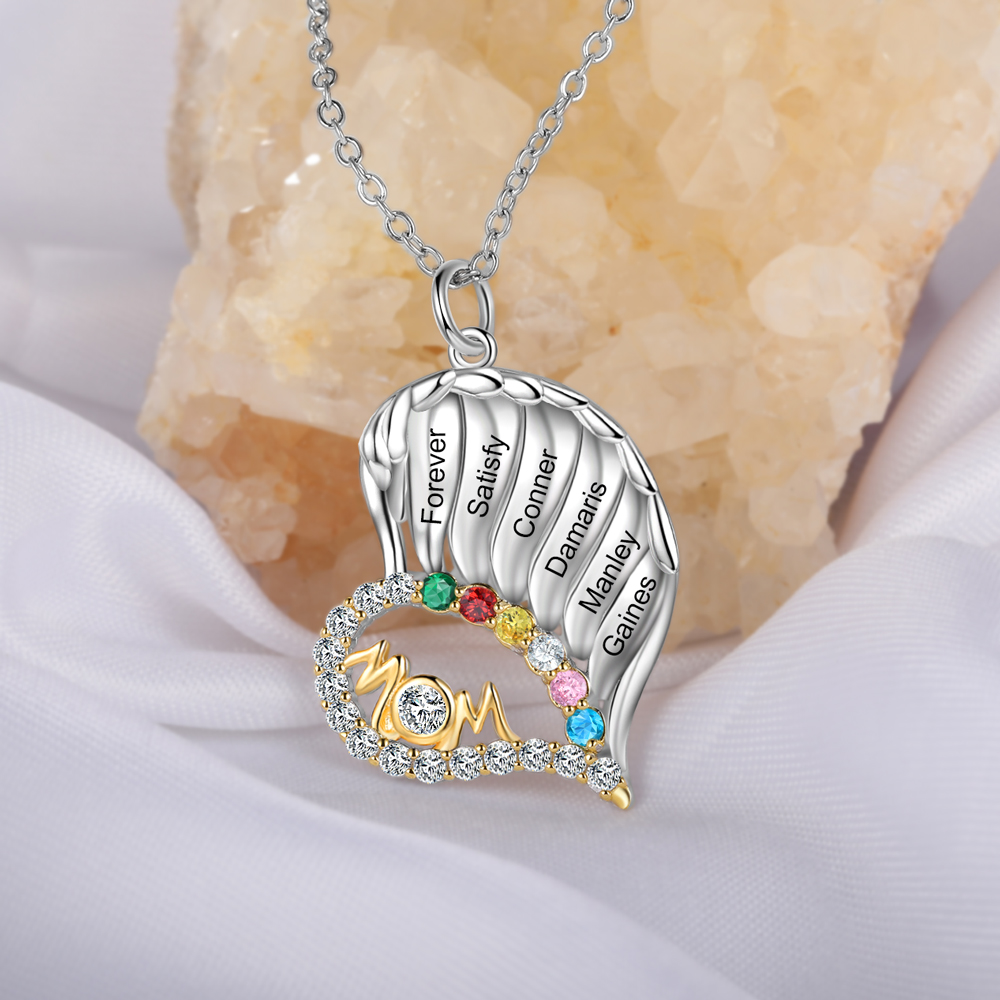 6 Names-Personalized Hearts Necklace Custom Birthstone Necklace Wonderful Gifts for Mom