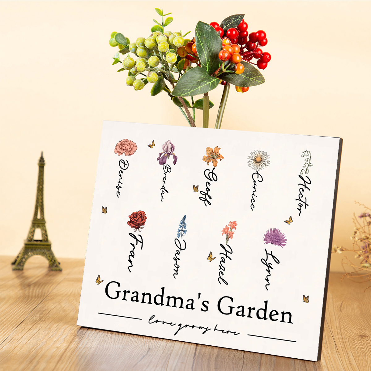 Personalized 1-12 Birth Flower Board Painting, Customized Name, Exquisite Wooden Decorations For Grandma