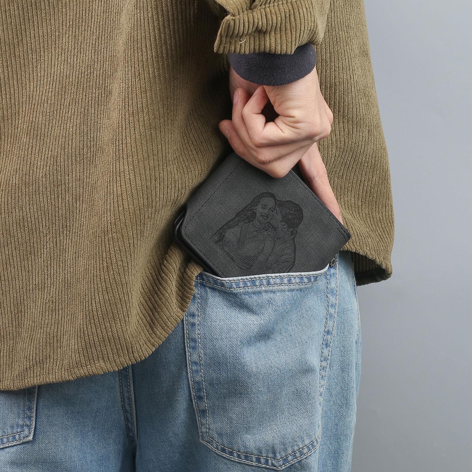 Personalized Name Leather Men's Wallet With Card Slot Engraved Letter & Photo with Gift Box Gift For Him | Jessemade