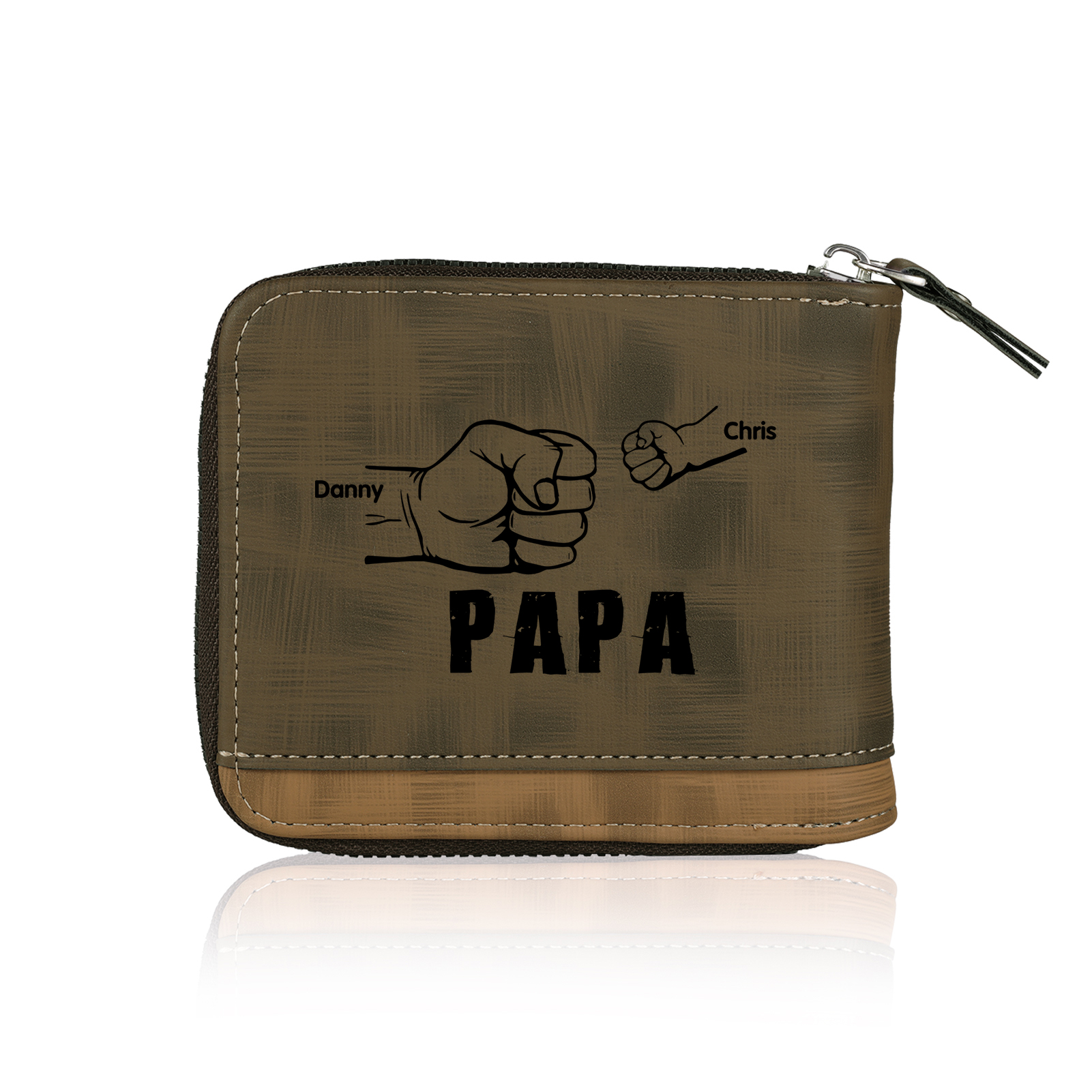 2-Names Personalized Leather Men's wallet With Card Slot Engraved With Name And Photo For Papa As a Father's Day Unique Gift
