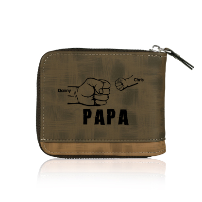 2-Names Personalized Leather Men's wallet With Card Slot Engraved With Name And Photo For Papa As a Father's Day Unique Gift