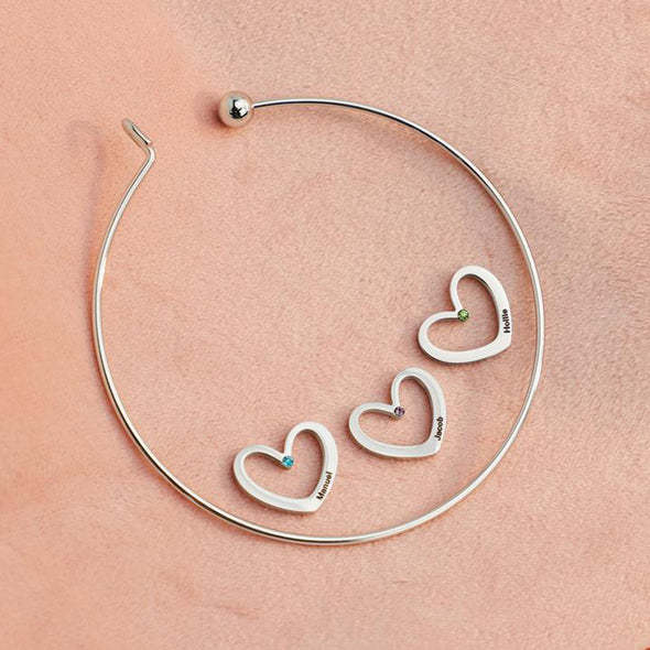 2 Names-Personalized Heart Bangle With 2 Names and Birthstones Bangle Bracelet Gifts For women