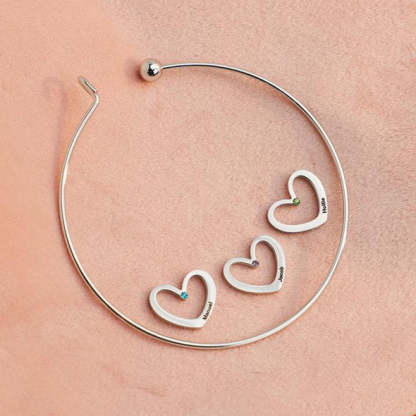 2 Names-Personalized Heart Bangle With 2 Names and Birthstones Bangle Bracelet Gifts For women