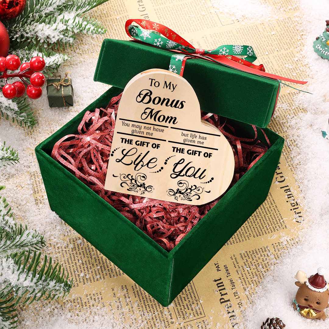 To My Bonus Mom Wooden Heart Candle Holder "Life has given me the gift of you"