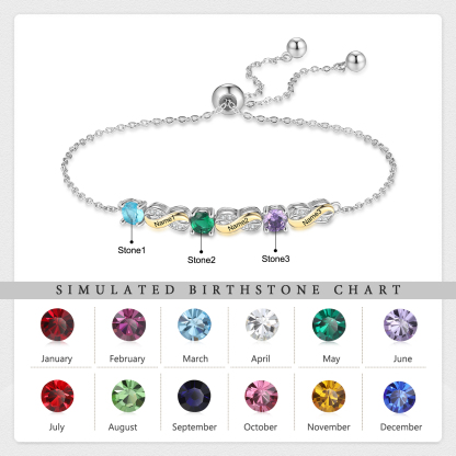 2-5 Names-Personalized Infinity Bracelet With Birthstones Set With Rose Box Engraved Names Bracelet Gift For Women