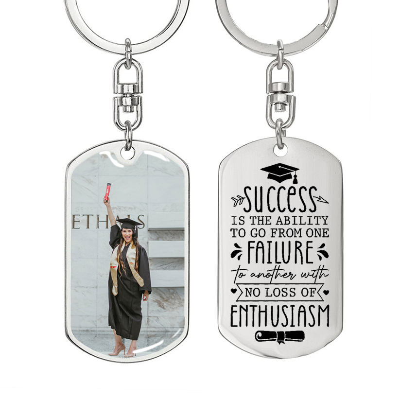 2022 Graduation Gifts Personalized Photo Keychain, "Success is the ability to go from one failure"