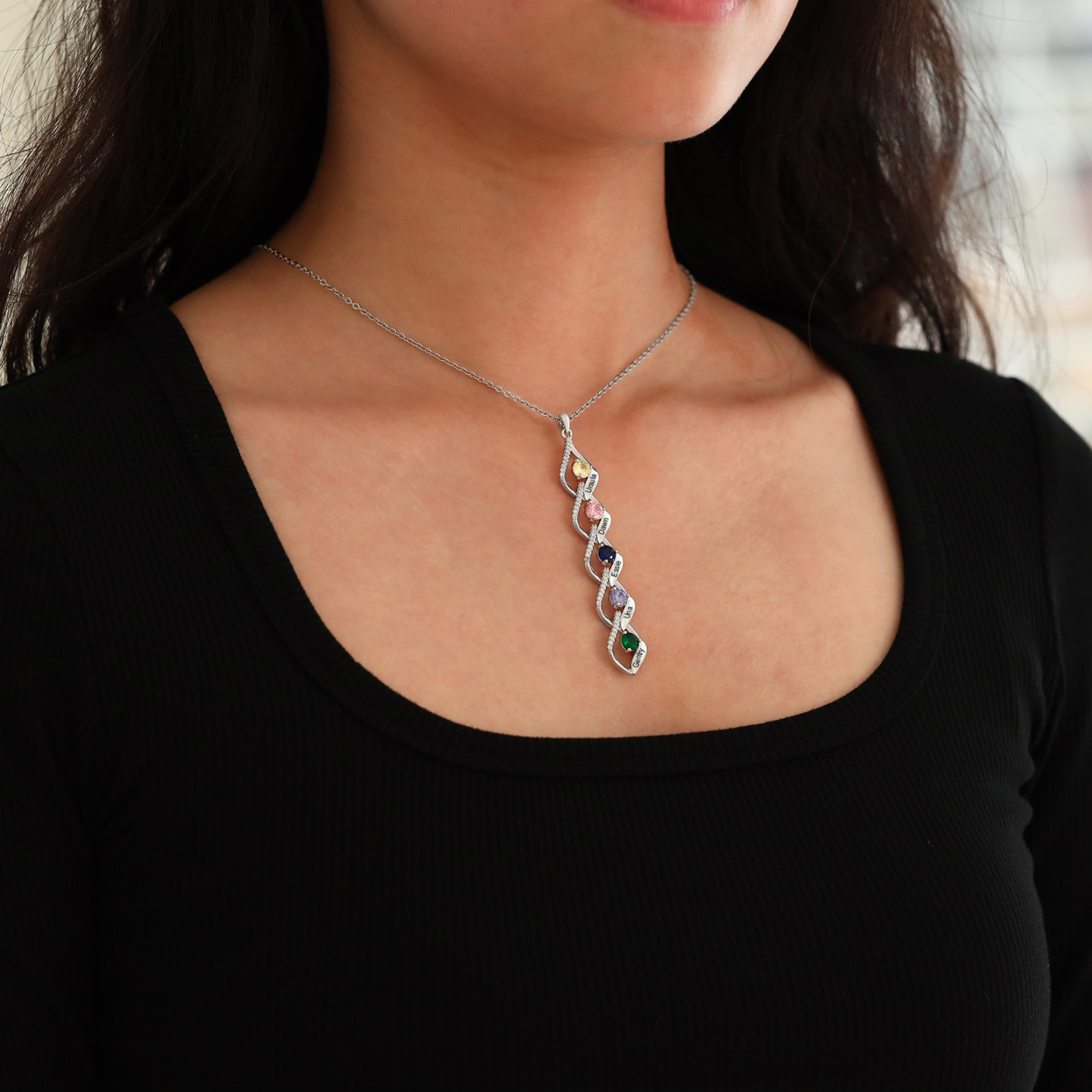 5 Names - Personalized Necklace Custom Birthstone Necklace Engraved with Name A special Gift For Mom/Grandma
