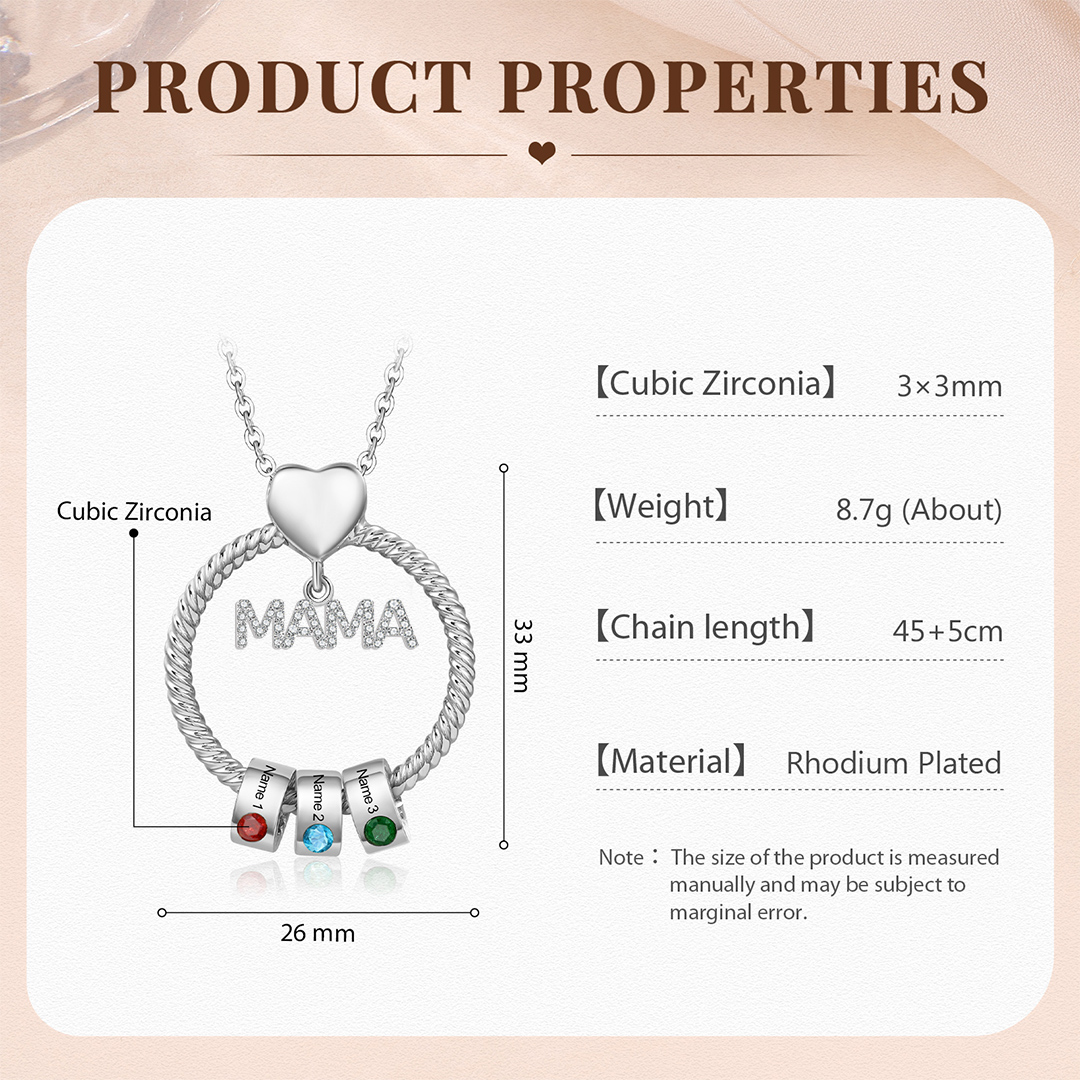 3 Names-Personalized Mom Necklace Set With  Premium Custom Necklace With 3 Birthstones Engraved Names Gift For Mother