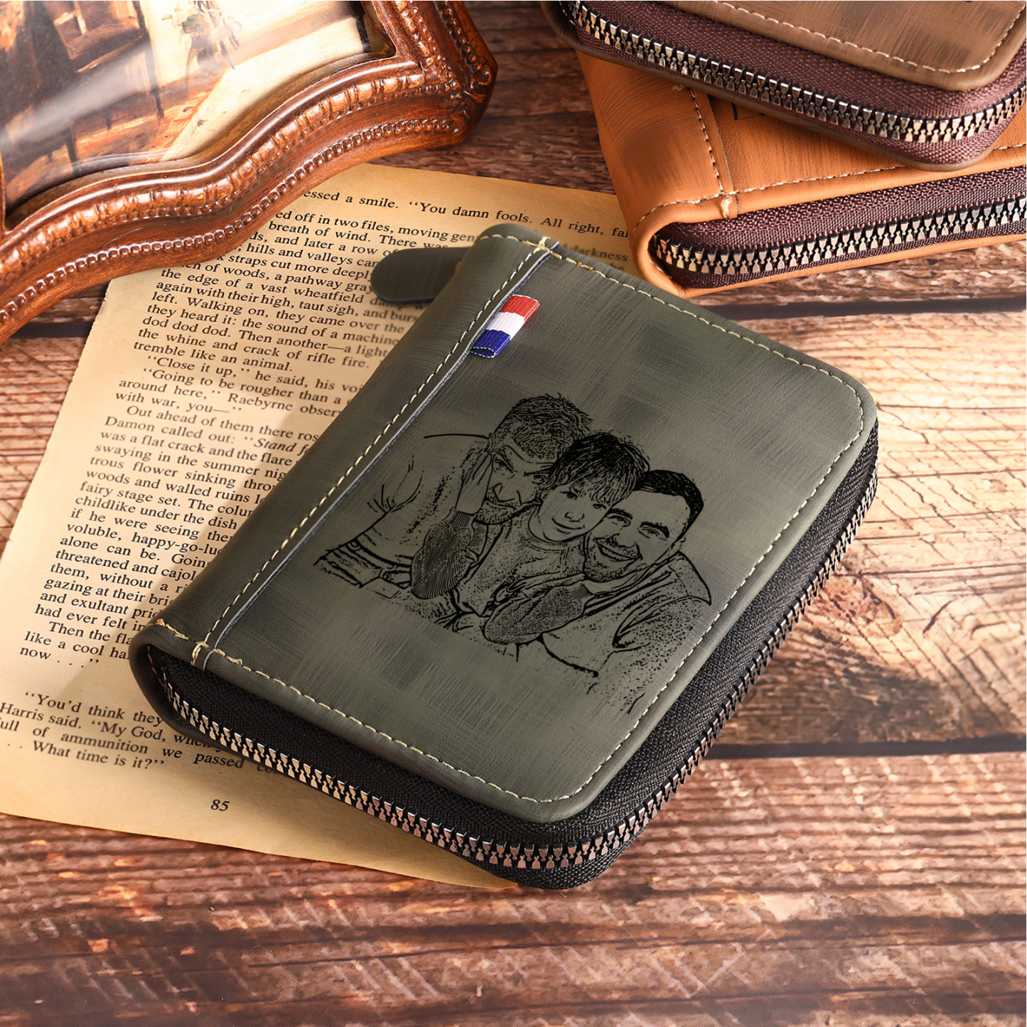 7 Names - Personalized Photo Text Custom Leather Men's Wallet Custom Name Zipper Wallet for Dad