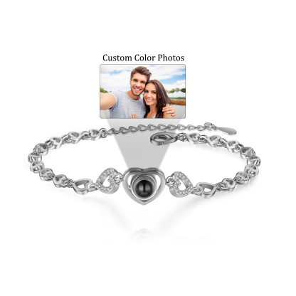 Heart Chain Projection Bracelet Personalized Photo Bracelet Creative Gift for Her Unique Mother's Day Gifts