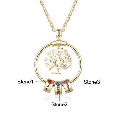 Personalized Family Tree Necklace With 3 Birthstone & 3 Name & Bracelet with 3 Name Gift Set Christmas Gift for Family | Jessemade