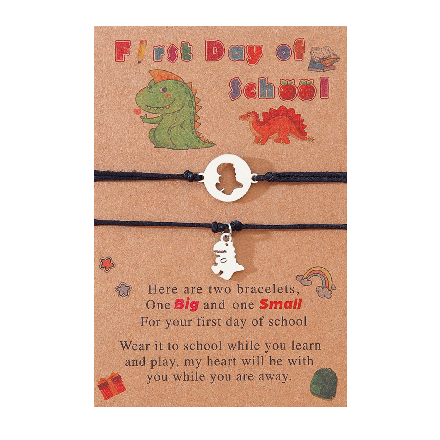 Dinosaur Bracelet-First Day of School Dinosaur Bracelet Set, Adjustable Bracelets Gift With Gift Card For Kids