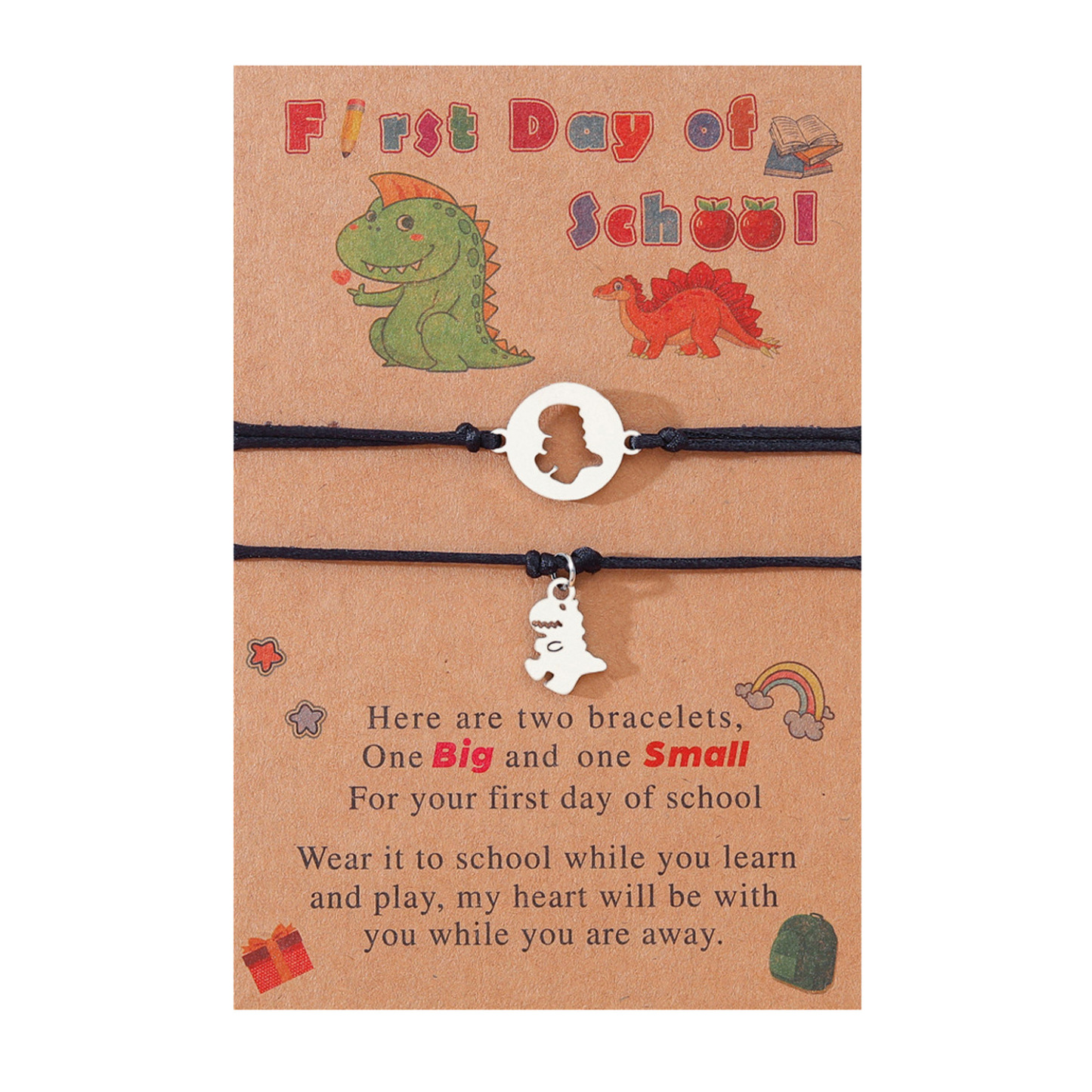 Dinosaur Bracelet-First Day of School Dinosaur Bracelet Set, Adjustable Bracelets Gift With Gift Card For Kids