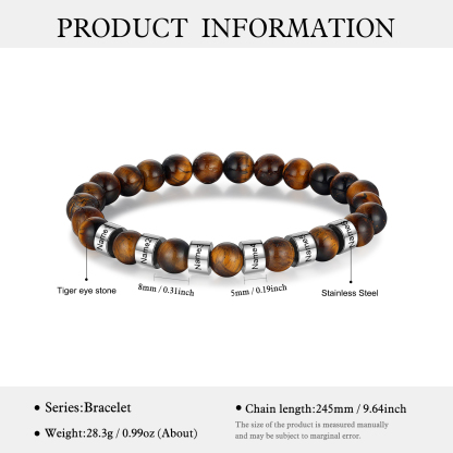 Brown Tiger Eye Bracelet Personalized Men's 6 Names Bracelet Gift For him