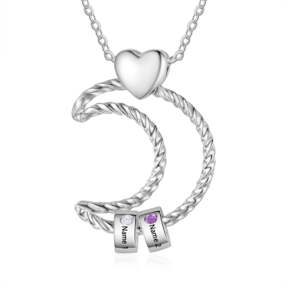 2 Names - Personalized Moon Pendant Necklace Custom Birthstones & Names Necklace Gift for Her