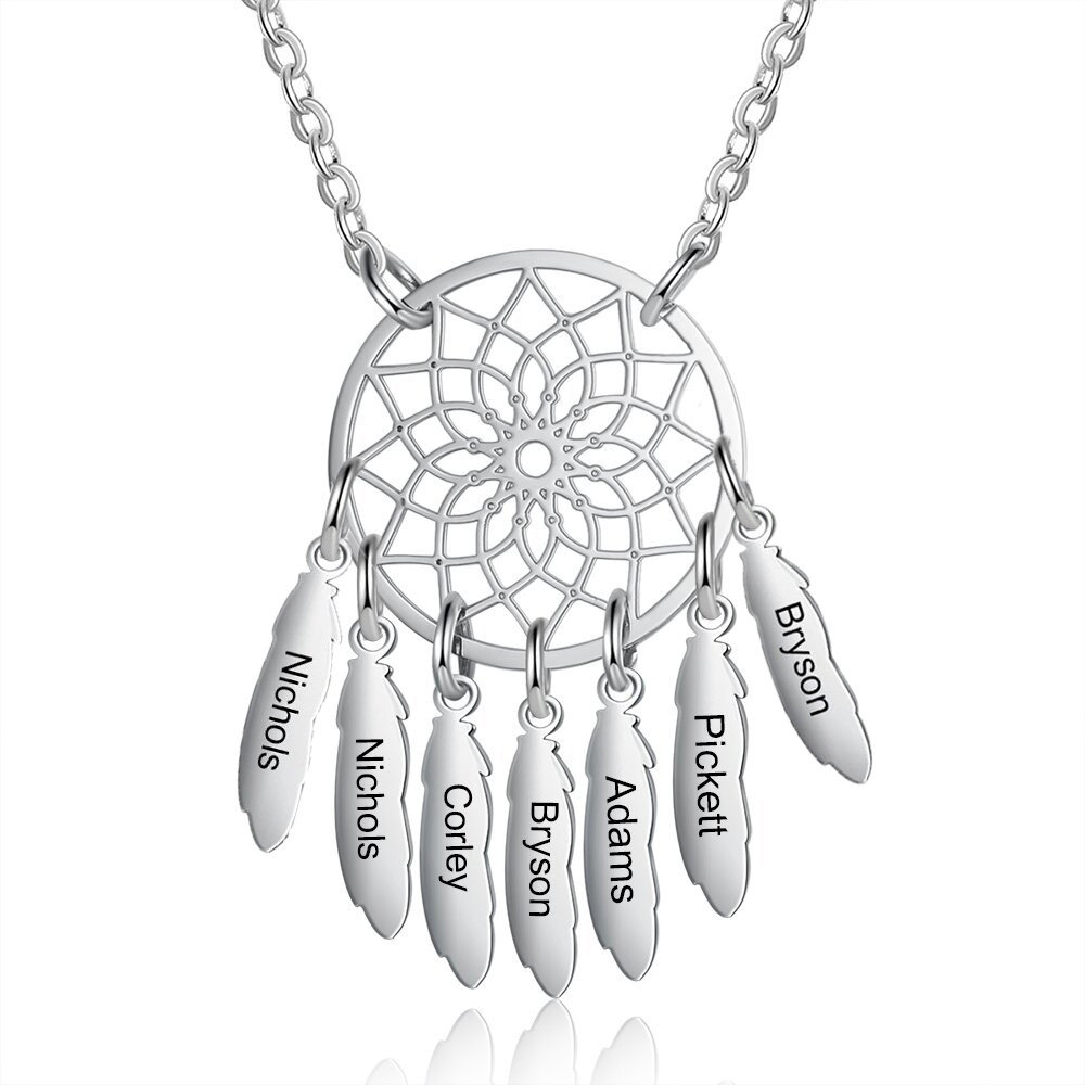 Personalized Retro Dream Catcher Necklace Engraved 7 Names Gift For Women