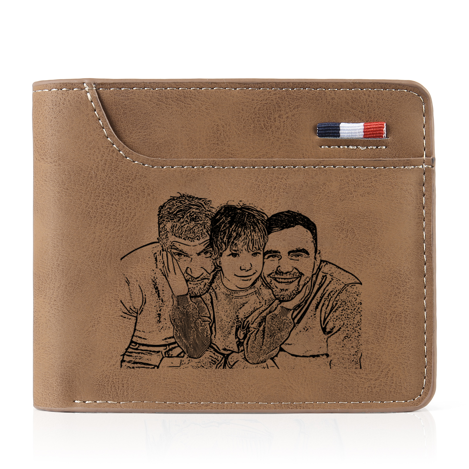 2-Names Personalized Leather Men's wallet With Card Slot Engraved With Name And Photo For Papa As a Father's Day Unique Gift