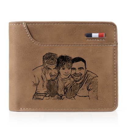 2-Names Personalized Leather Men's wallet With Card Slot Engraved With Name And Photo For Papa As a Father's Day Unique Gift