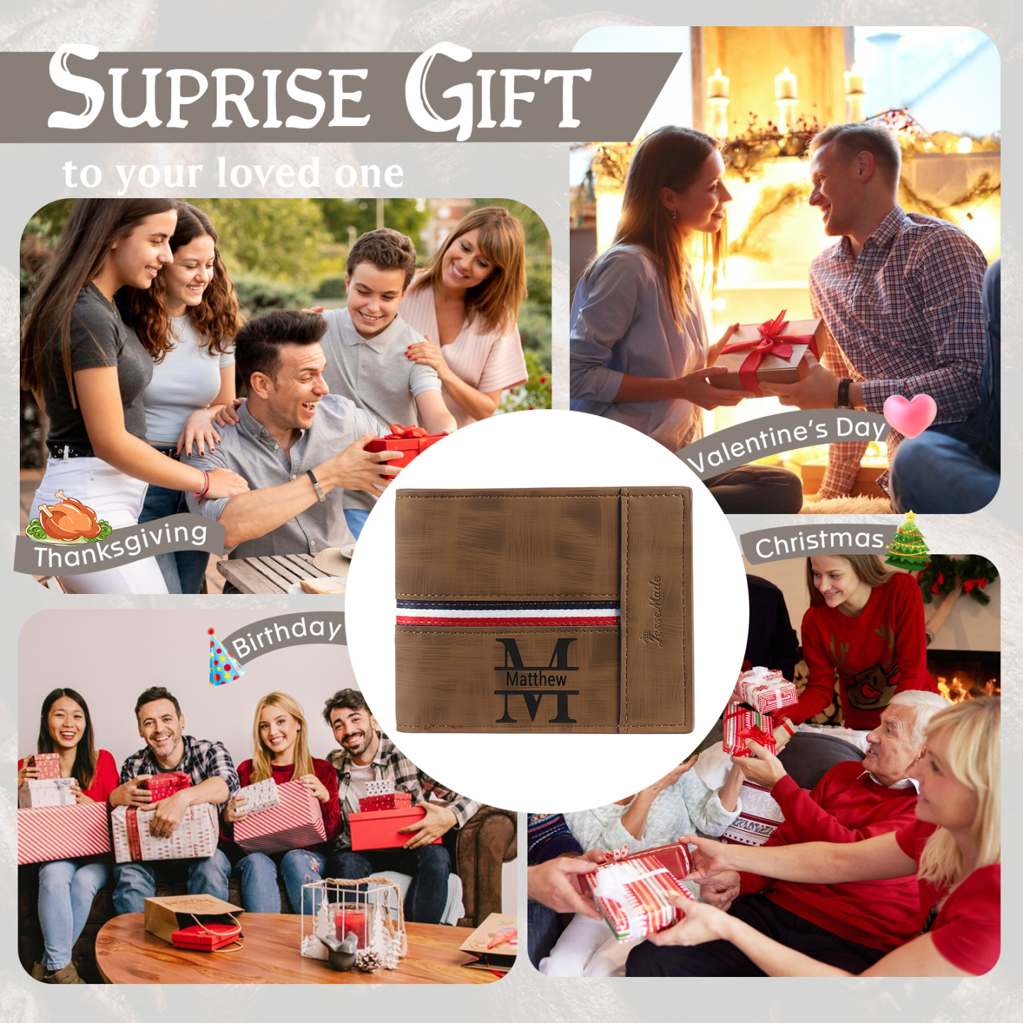 Personalized Name Leather Men's Wallet With Card Slot Engraved Name & Letter & Photo Christmas Gift For Him | Jessemade