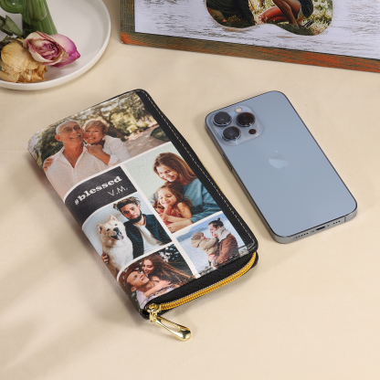 Long Purse Personalized Leather Wallet Engraved 10 Photos Zip Wallet Gifts For Women Men | Jessemade