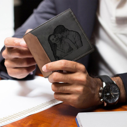 Personalized Photo Leather Wallet for Men with Engraving 2 Names Couple Pinky Promise