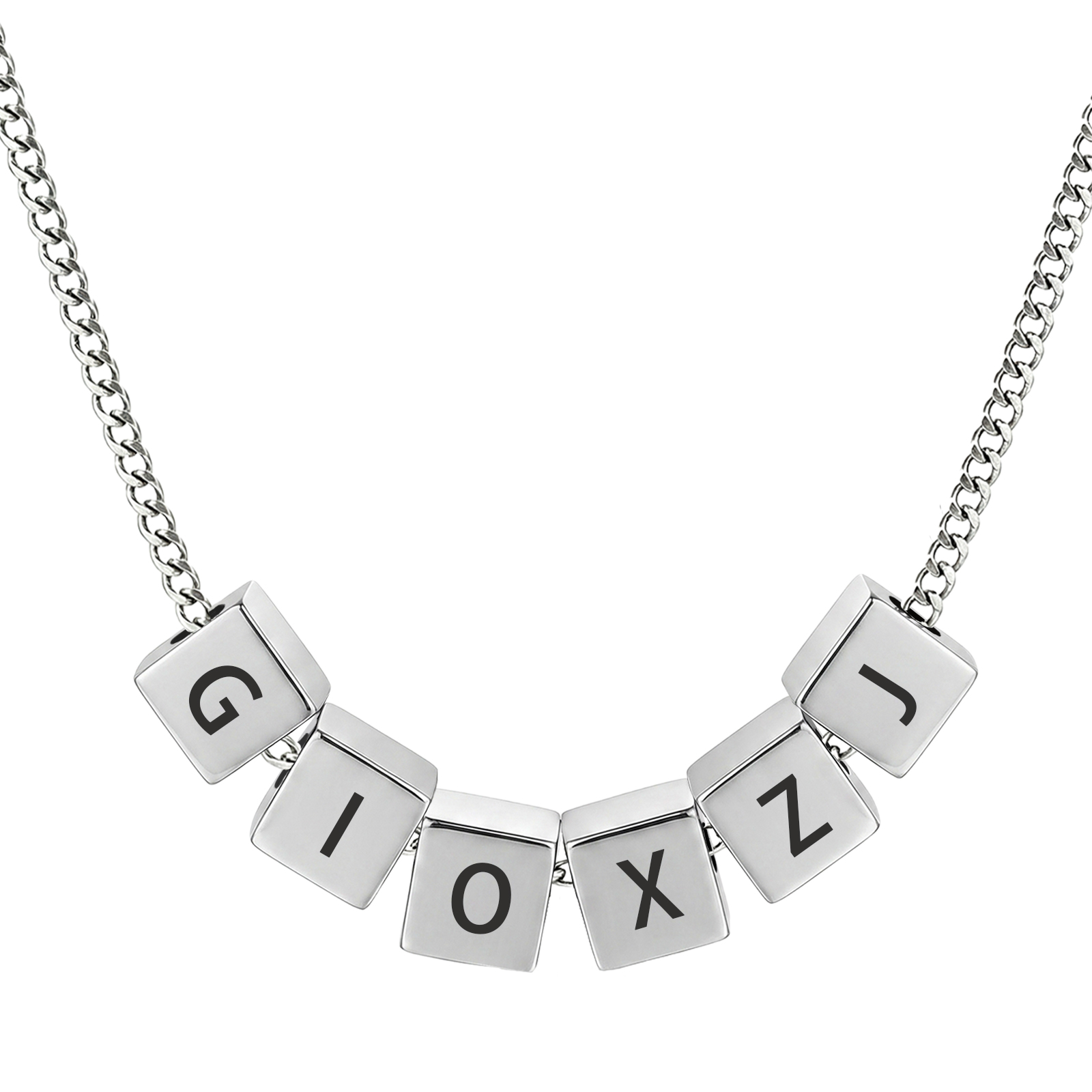 Personalized Men's Stainless Steel Necklace With Letter Cube Gift For Him