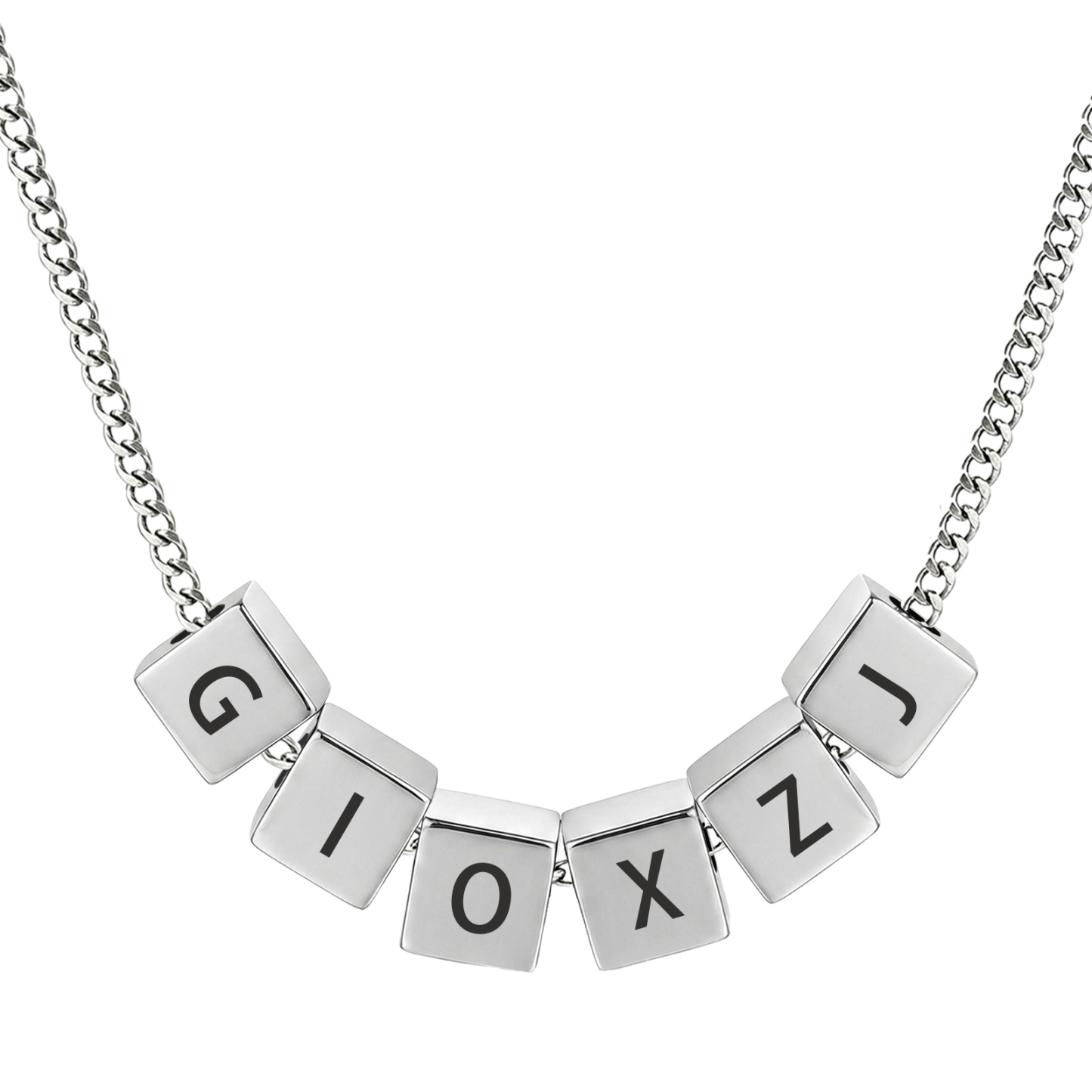 Personalized Men's Stainless Steel Necklace With Letter Cube Gift For Him