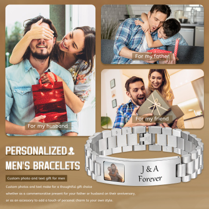 Personalized Men's ID Bracelet with Photo Stainless Steel