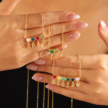 Personalized Heart Birthstone Initials Necklace for Women