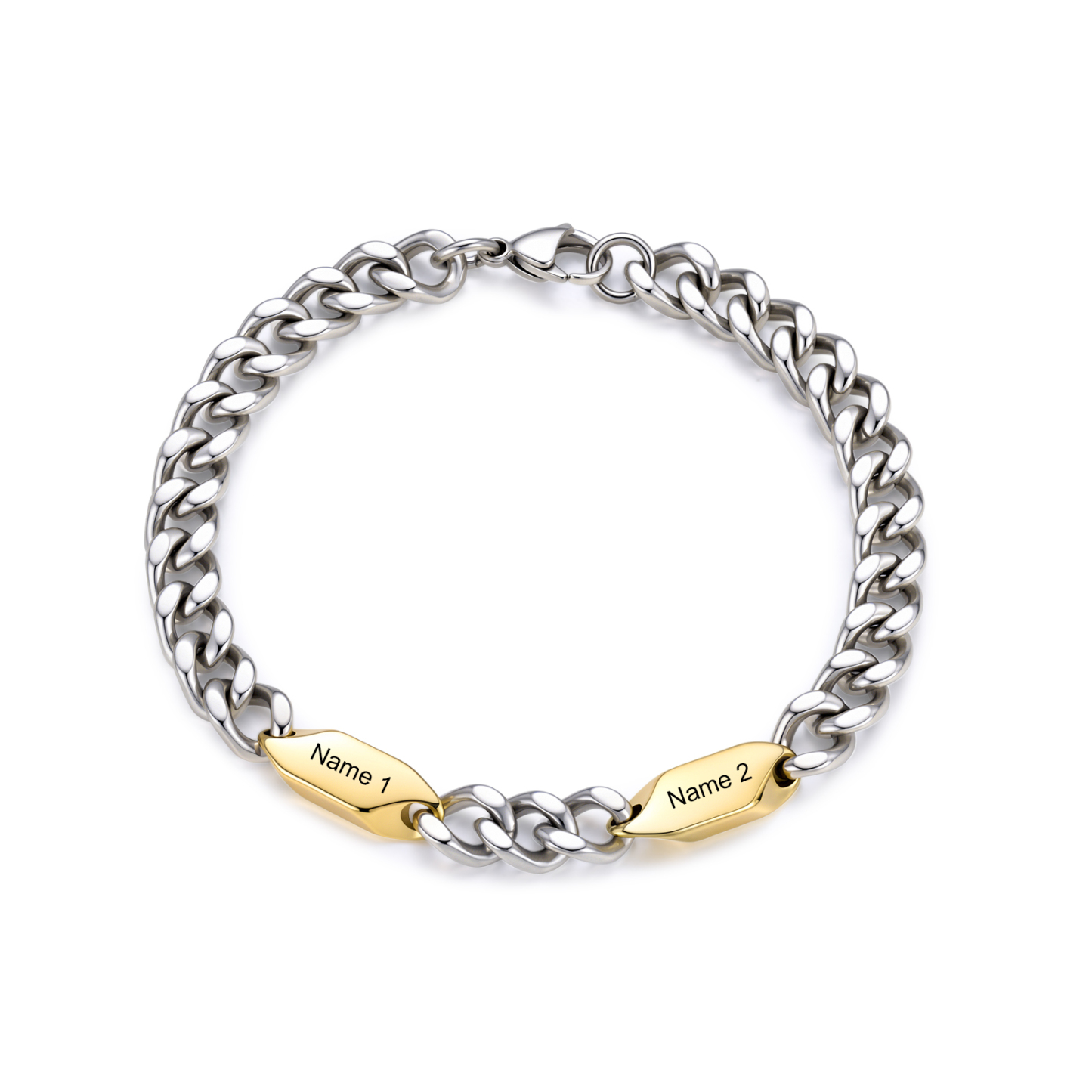 Personalized Stainless Steel Curb Chain Bracelet Custom With 1-5 Engraved Names Gift For Dad Husband Family