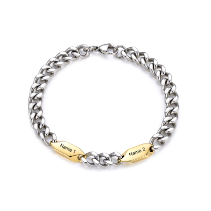 Personalized Stainless Steel Curb Chain Bracelet Custom With 1-5 Engraved Names Gift For Dad Husband Family