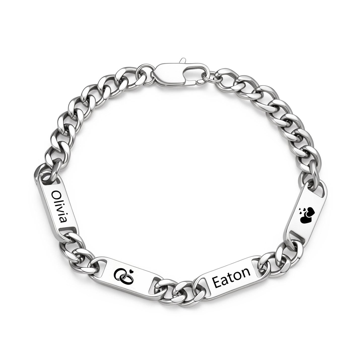 Personalized Cuban Link Bracelet For Men Customized with 2-6 Name Stainless Steel