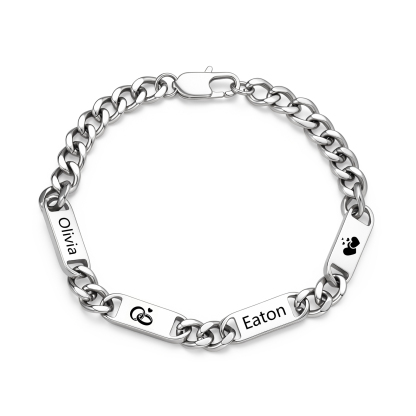 Personalized Cuban Link Bracelet For Men Customized with 2-6 Name Stainless Steel