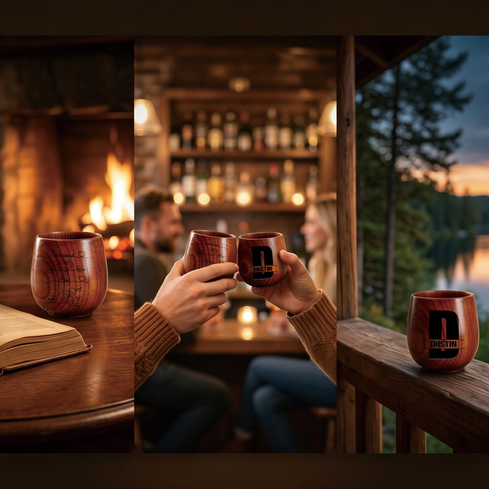 Personalized Wooden Whisky Tumbler for Husband or Dad